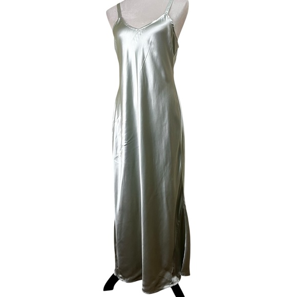 Tweeds Dresses & Skirts - Vintage 90s 100% Silk Slip Maxi Dress | Pistachio Celery Green | Size L | Tweeds